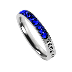 Christian True Love Waits Ring September Birthstone Sapphire CZ Stainless Steel