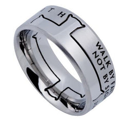 WALK BY FAITH Jewelry, Cross Ring Bible Verse, Stainless Steel