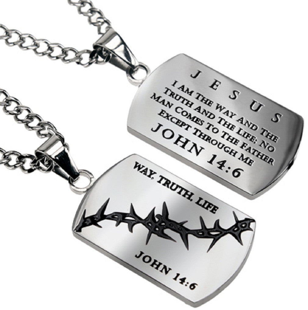 Christian Dog Tag John 14:6, WAY, TRUTH, LIFE, Crown of Thorns