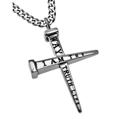 Nail Cross Necklace Bible Verse John 14:6 Way, Truth, Life Jewelry, Stainless Steel Curb Chain