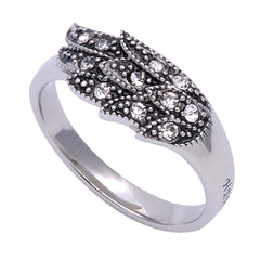 Angel Wing Ring GUARDIAN Psalm 91:11, Stainless Steel with Stones