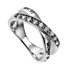 Proverbs 31 WOMAN OF GOD Ring, Bible Verse, Criss Cross Stainless Steel with CZ