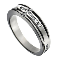 WOMAN OF GOD Promise Ring, Bible Verse with CZ Cross, Stainless Steel