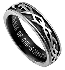 Crown Of Thorns Woman Of God Ring, Stainless Steel, Christian Bible Verse