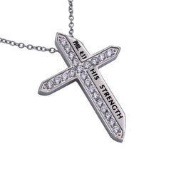 HIS STRENGTH Philippians 4:13, Sword of the Spirit Cross Necklace, Stainless Steel