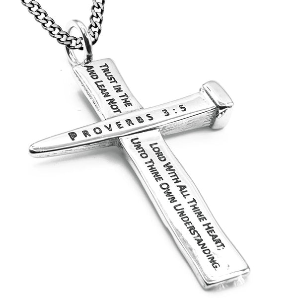 Wooden Cross Nail Necklace Proverbs 3:5 Trust