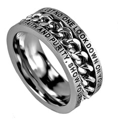 Christian Men Ring 1 Timothy 4:12 Bible Verse, Stainless Steel Spinner Chain