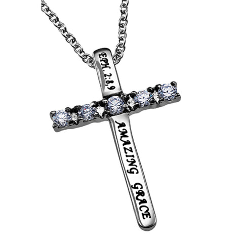 AMAZING GRACE Cross Necklace with Bible Verse