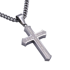 FEAR NOT Stainless Steel Cross Necklace with Satin Finish