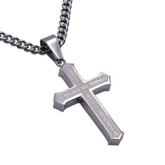 PHILIPPIANS 4:13 Stainless Steel Cross Necklace with Satin Finish