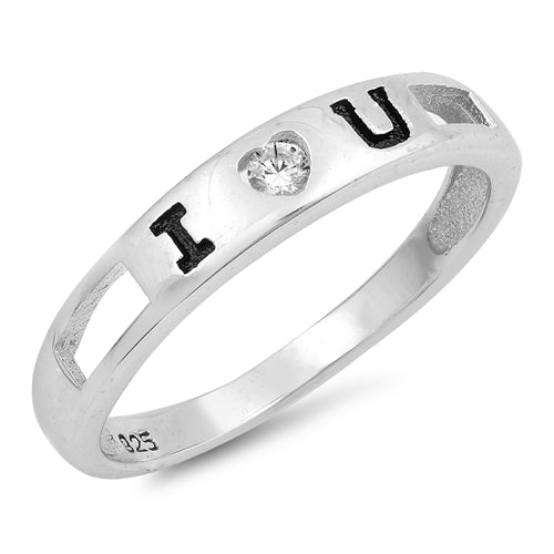 I Love You 925 Sterling Silver CZ Ring with Jewelry Gift Box